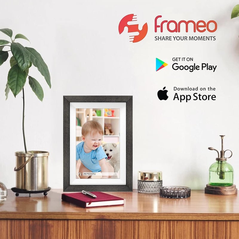 MQQC Frameo 10.1 Inch WiFi Digital Picture Frame，1280 * 800IPS HD Cloud Smart Digital Photo Frame,32GB Storage, Wall Mountable, Auto-Rotate,Easy to Share Photos or Videos via FRAMEO APP （Wood Frame） - Image 2